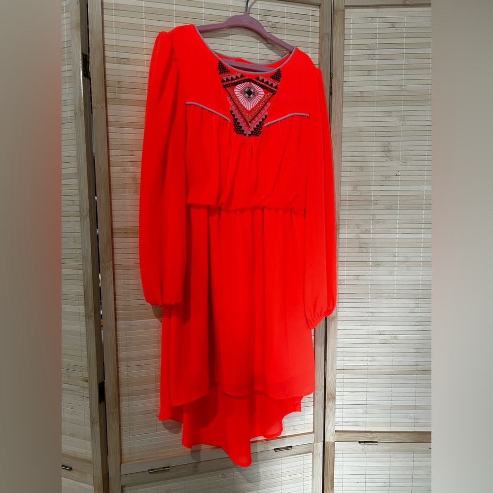 Boho geometric print orange girls small dress 👗